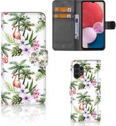 Telefoonhoesje Geschikt voor Samsung Galaxy A13 (4G) Flip Hoesje met naam Flamingo Palms