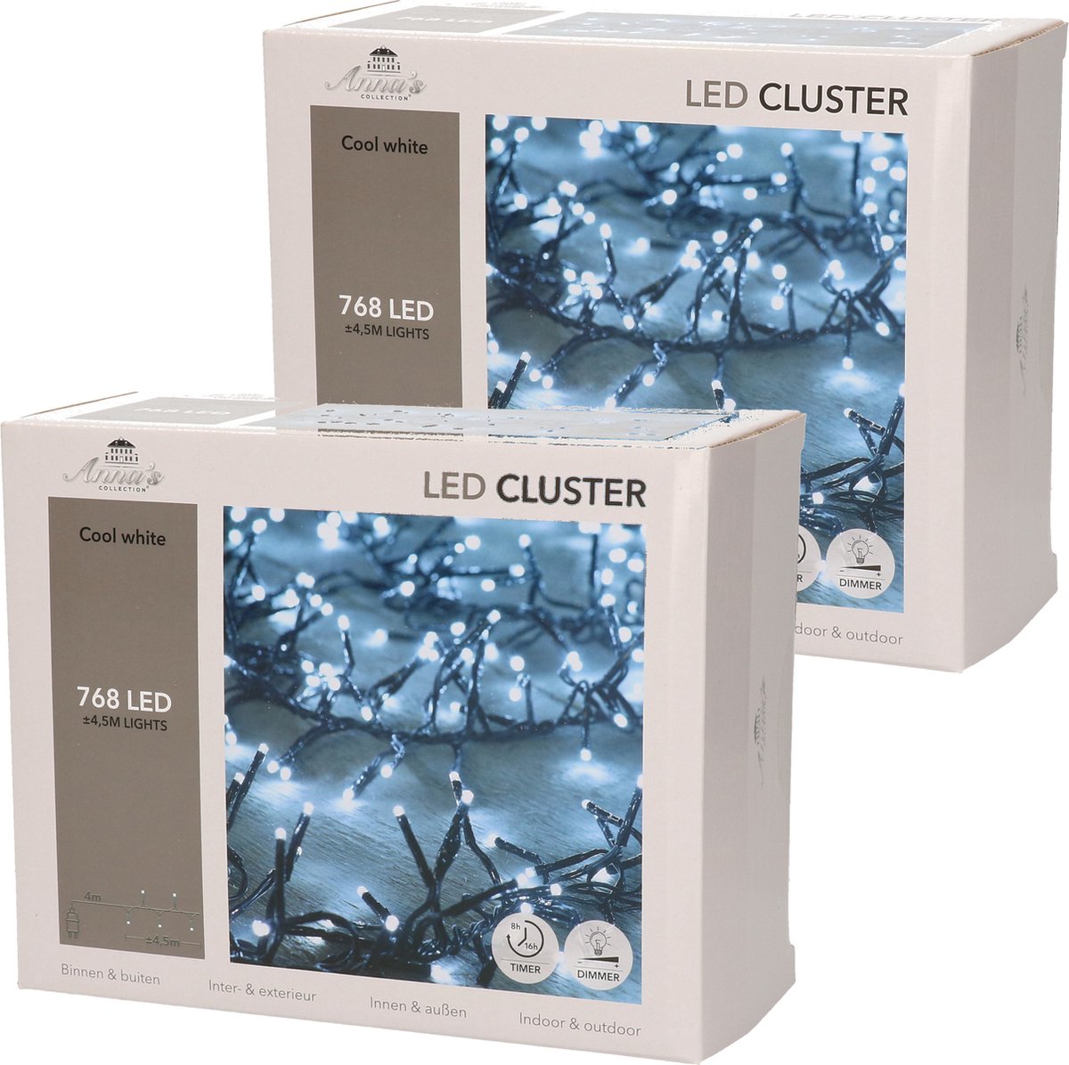 Set van 2x stuks clusterverlichting helder wit buiten 768 lampjes met timer - Kerstverlichting - Boomverlichting/feestverlichting lichtsnoeren