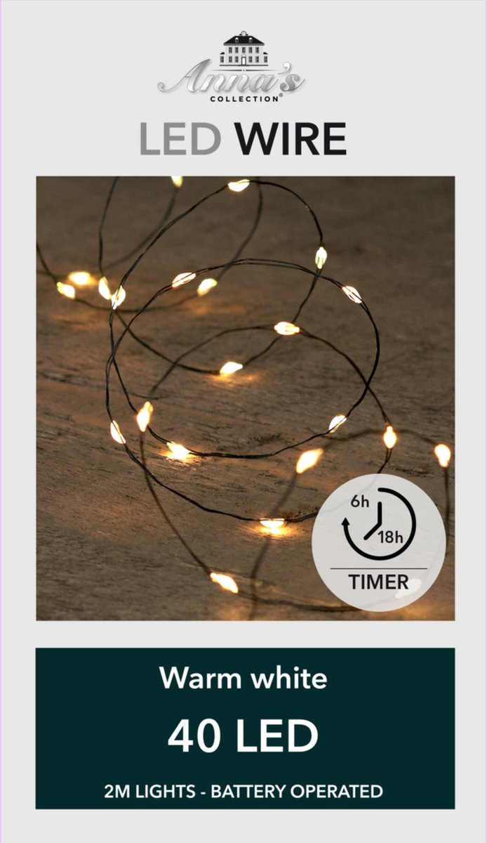 Anna's Collection Draadverlichting lichtsnoer - 40 led lampjes - warm wit - 200 cm - op batterij - kerstverlichting