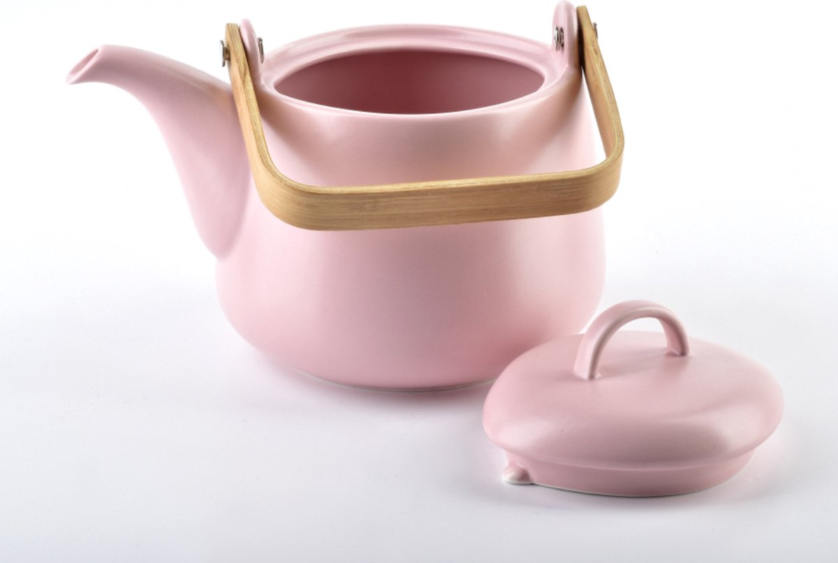 Affekdesign Happy poeder roze porseleinen thee set inclusief 2 kop en schotel / melk en suiker set en theepot 5-delig