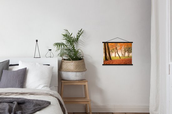 Porte-affiche avec affiche - Affiche scolaire - Feuilles - Automne - Forêt - 40x30 cm - Lattes noires