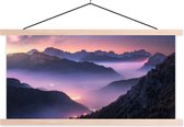 Posterhanger incl. Poster 120x60 cm - Schoolplaat - Bergen - Sterrenhemel - Mist - Textielposter - Blanke latten