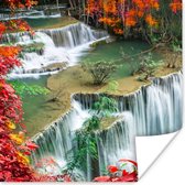 Poster Bomen - Waterval - Herfst - Natuur - 50x50 cm