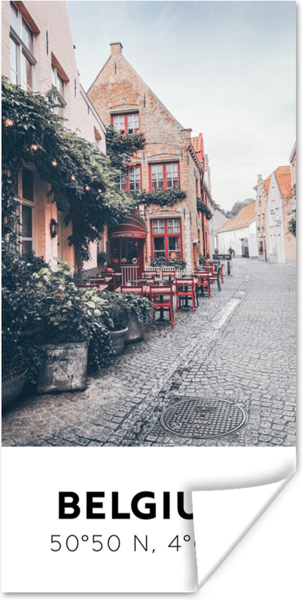 Poster België - Café - Terras - Rood - 20x40 cm