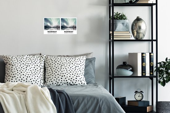 Poster Norvège - Aurores boréales - Montagnes - 40x20 cm