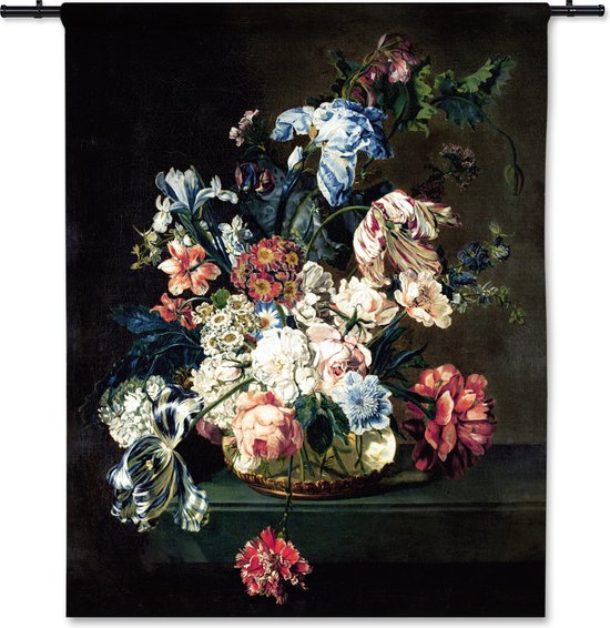 Wandkleed Schilderij Stilleven met bloemen - Cornelia van der Mijn - 90x110cm