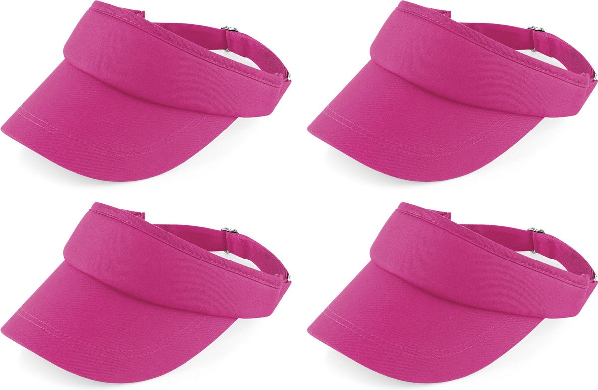 4x stuks fuchsia roze sportieve zonneklep petje voor volwassenen - Katoenen verstelbare roze zonnekleppen