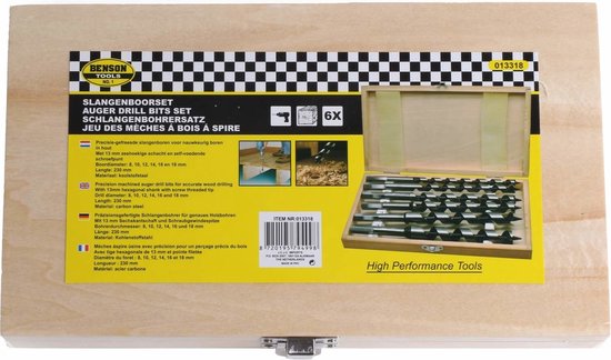 Benson Slangenboor set - 6 delig - Precisie-gefreesd - 8 t/m 18 mm - Koolstofstaal - 230 mm