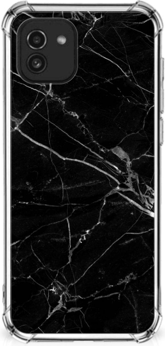 Samsung Galaxy A03 Anti-Shock Hoesje Marmer Zwart - Origineel Cadeau Vader