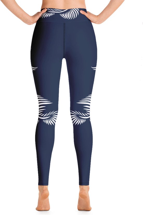 Sportlegging - design Lines 4 Peace - High Waist - Dry Fit - High Performance - 4way stretch - unieke print - UPF 50+ - Hardloop - Yoga - Fitness - Dans - Pilates - Training - sportbroek - marine blauw wit- dames- maat L van Merkloos — afbeelding 3