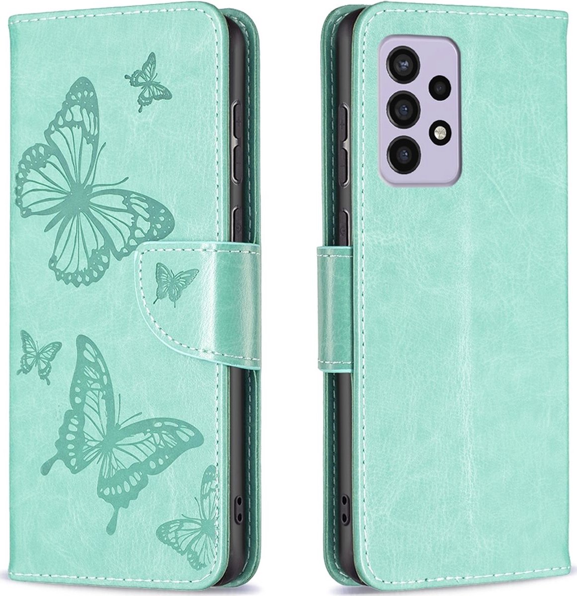 Mobigear Telefoonhoesje geschikt voor Samsung Galaxy A33 Hoesje | Mobigear Butterfly Bookcase Portemonnee | Pasjeshouder voor 2 Pasjes | Telefoonhoesje voor Pinpas / OV Kaart / Rijbewijs - Turquoise