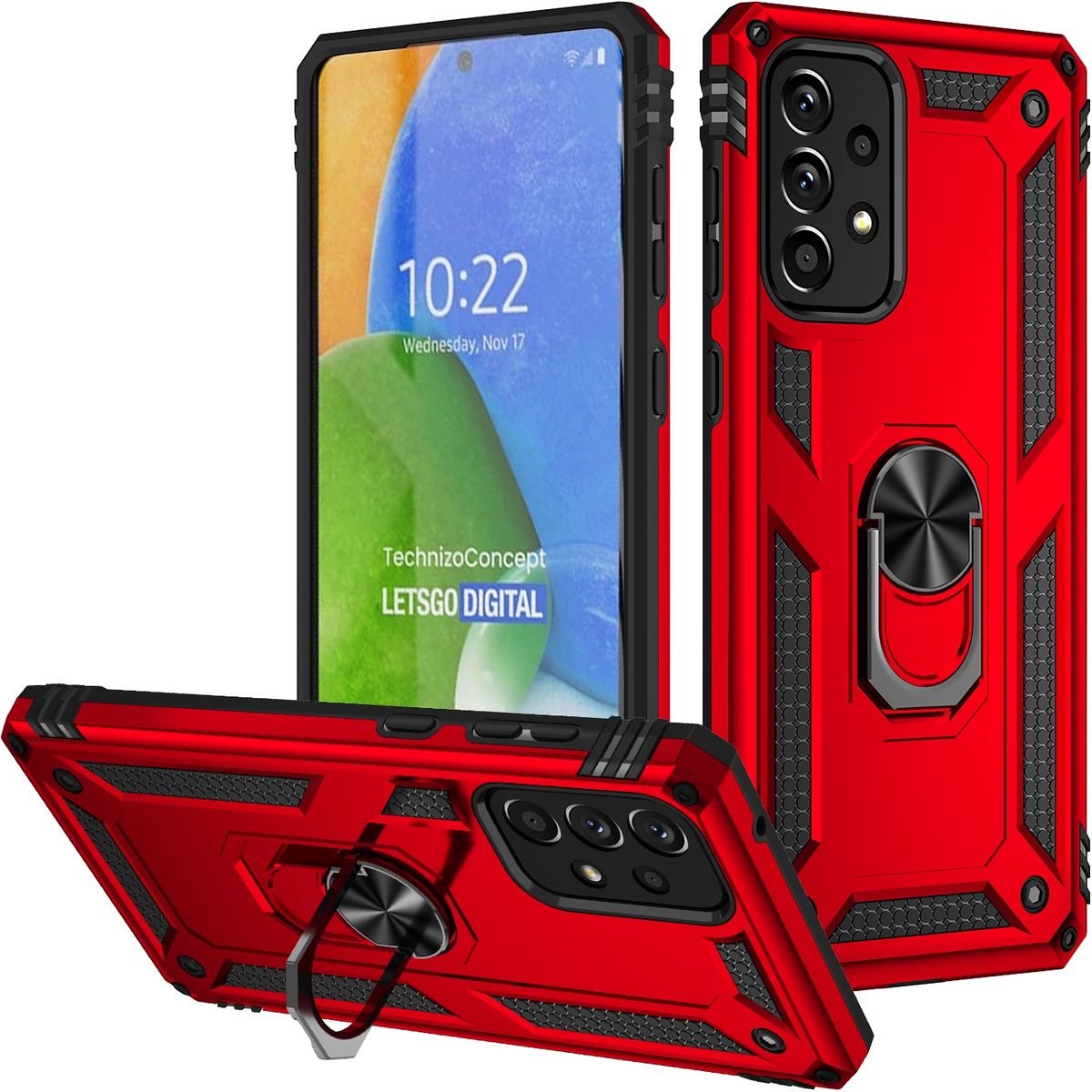 Mobigear Hoesje geschikt voor Samsung Galaxy A73 Telefoonhoesje Hardcase | Mobigear Armor Ring Backcover Shockproof met Ringhouder | Schokbestendig Galaxy A73 Telefoonhoesje | Anti Shock Proof - Rood