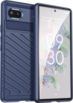 Mobigear Hoesje geschikt voor Google Pixel 6a Telefoonhoesje Flexibel TPU | Mobigear Groove Backcover | Pixel 6a Case | Back Cover - Blauw