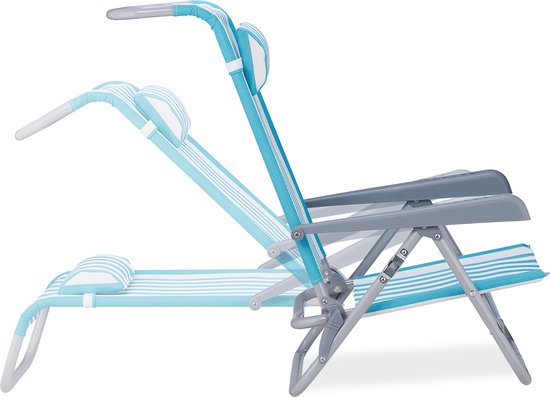 Relaxdays strandstoel opvouwbaar - verstelbaar - laag - 8 standen - armleuningen - strand ligstoel - blauw-wit van Relaxdays — afbeelding 2