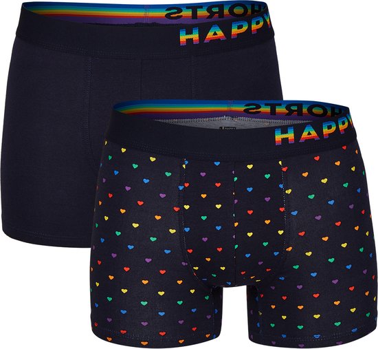Happy Shorts 2-pack Boxershorts Heren Pride Regenboog Hartjes Blauw - Maat XL