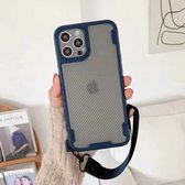 Apple iphone 11 Pro Max Carbon Fiber Lanyard Patroon Ultra Slim Case-Voor iPhone 11 Pro Max Donker Blauw- Lens Bescherming telefoon Cover