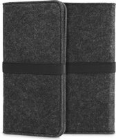 kwmobile Telefoonhoesje van vilt - Hoesje voor smartphone met elastische band - Flip cover in donkergrijs / zwart - Binnenmaat 17,2 x 8 cm