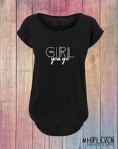 Shirt met lange rug "GIRL You GO" Zwart / 5XL (54)