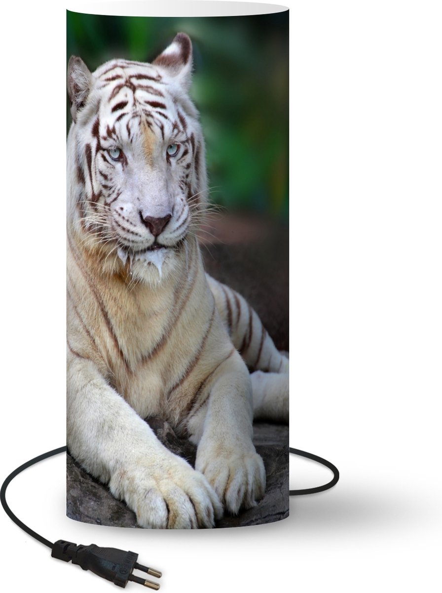 Lamp - Nachtlampje - Tafellamp slaapkamer - Witte tijger - Boomstam - Bos - 70 cm hoog - Ø29.6 cm - Inclusief LED lamp