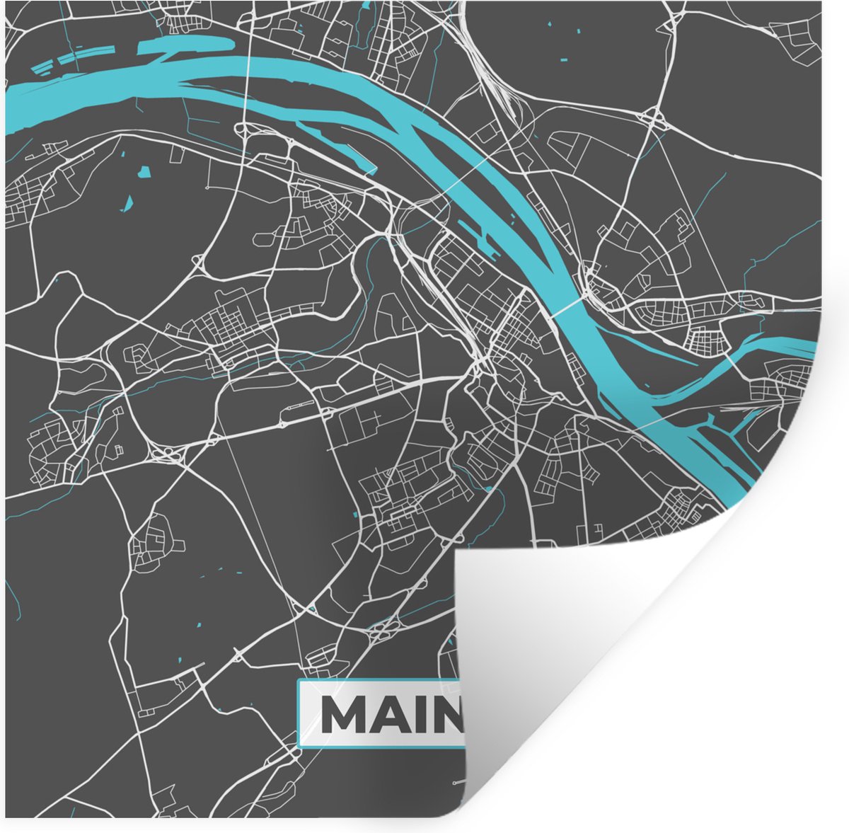 Muurstickers - Sticker Folie - Plattegrond – Mainz – Blauw – Stadskaart – Kaart - Duitslan