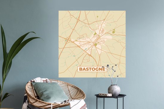 Muurstickers - Sticker Folie - Stadskaart - Kaart - Vintage - Plattegrond - Bastogne - 100x100 cm - Plakfolie - Muurstickers Kinderkamer - Zelfklevend Behang XXL - Zelfklevend behangpapier - Stickerfolie
