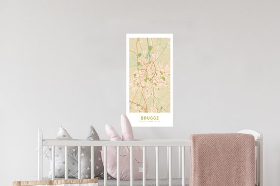 Muurstickers - Sticker Folie - Brugge - Stadskaart - Plattegrond - Kaart - Brugge - 20x40 cm - Plakfolie - Muurstickers Kinderkamer - Zelfklevend Behang - Zelfklevend behangpapier - Stickerfolie