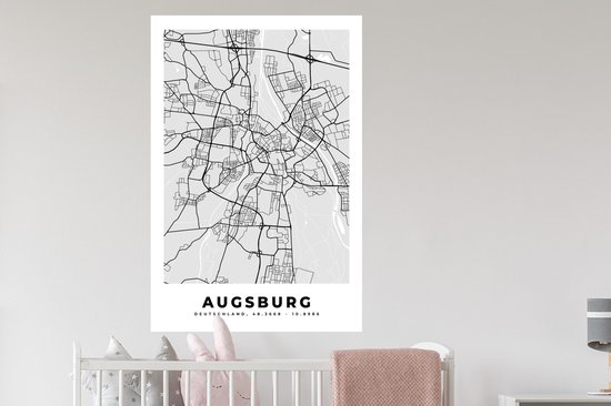 Muurstickers - Sticker Folie - Stadskaart - Duitsland - Plattegrond - Augsburg - Kaart - 80x120 cm - Plakfolie - Muurstickers Kinderkamer - Zelfklevend Behang - Zelfklevend behangpapier - Stickerfolie