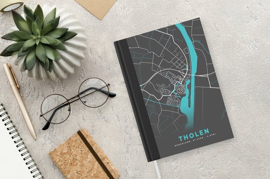 Carnet - Carnet - Plan de la ville - Tholen - Grijs - Blauw - Carnet - Format A5 - Bloc-notes - Carte