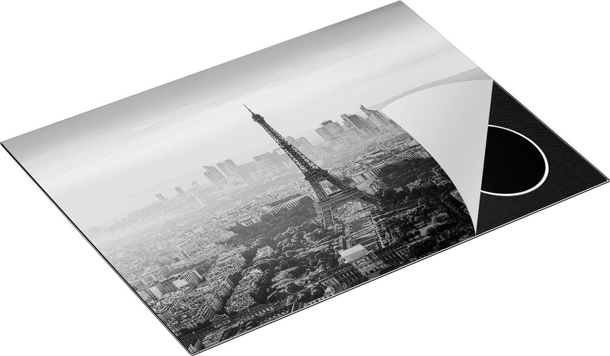 Chefcare Inductie Beschermer Skyline van Parijs met de Eiffeltoren - Zwart Wit - 70x52 cm - Afdekplaat Inductie - Kookplaat Beschermer - Inductie Mat