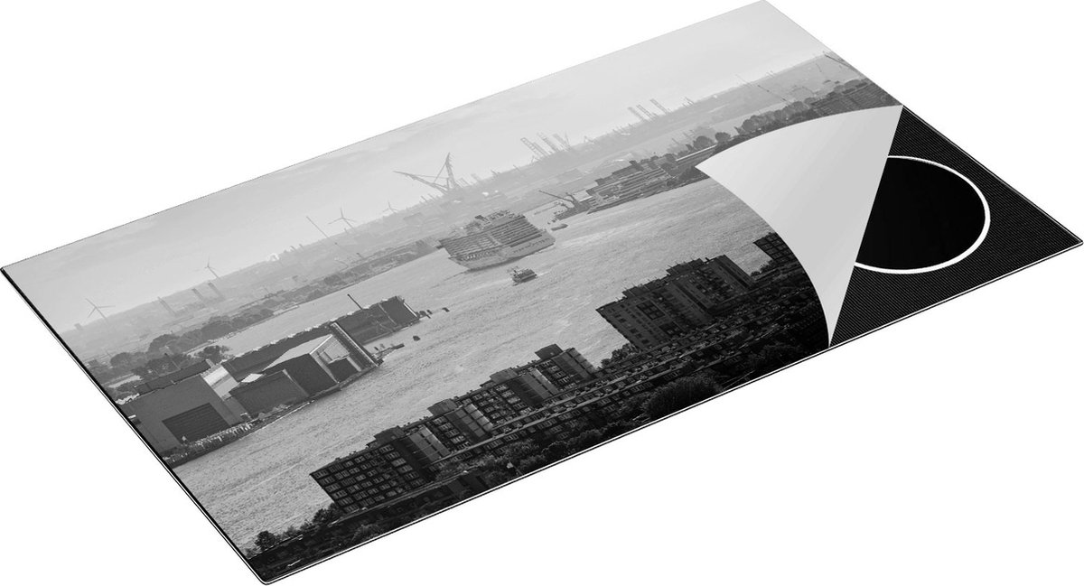 Chefcare Inductie Beschermer Rotterdamse Haven bij het Water - Zwart Wit - 95x50 cm - Afdekplaat Inductie - Kookplaat Beschermer - Inductie Mat