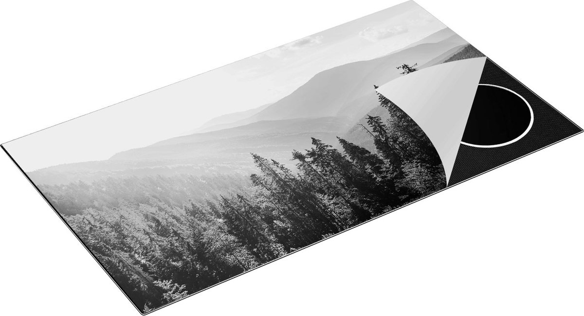 Chefcare Inductie Beschermer Bos met Bomen in de Hoge Bergen - Zwart Wit - 95x50 cm - Afdekplaat Inductie - Kookplaat Beschermer - Inductie Mat