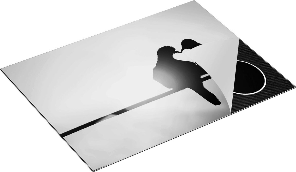 Chefcare Inductie Beschermer Twee Silhouet Vogels in een Hart Vorm - Zwart Wit - 70x52 cm - Afdekplaat Inductie - Kookplaat Beschermer - Inductie Mat