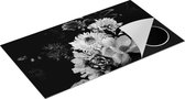 Chefcare Inductie Beschermer Diverse Bloemen op Zwart Achtergrond - Zwart Wit - 95x50 cm - Afdekplaat Inductie - Kookplaat Beschermer - Inductie Mat