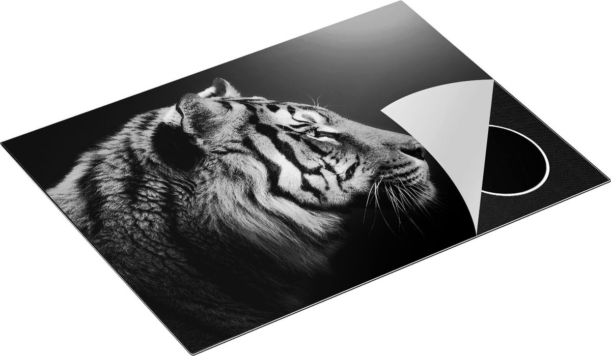 Chefcare Inductie Beschermer Zijaanzicht van een Tijger - Tijgerkop - Zwart Wit - 70x52 cm - Afdekplaat Inductie - Kookplaat Beschermer - Inductie Mat
