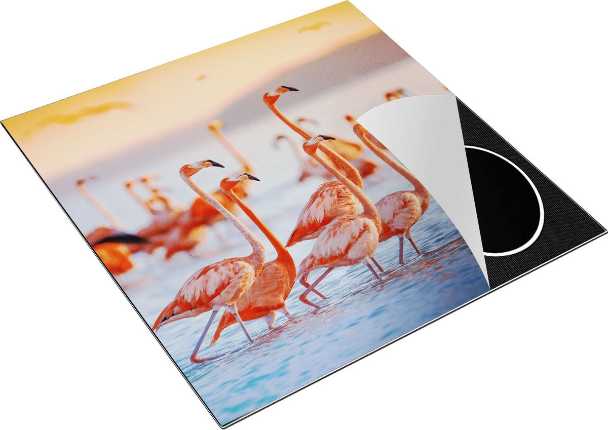 Chefcare Inductie Beschermer Kudde Flamingo's in het Water - 78x78 cm - Afdekplaat Inductie - Kookplaat Beschermer - Inductie Mat