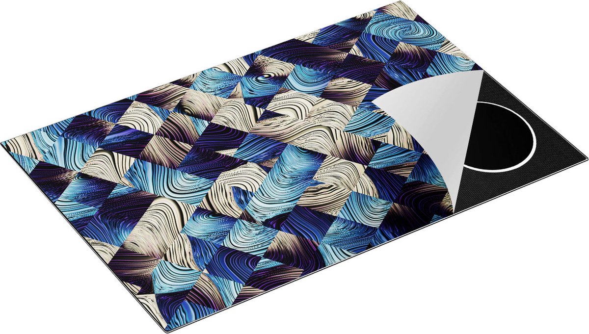 Chefcare Inductie Beschermer Abstracte Kunst met Blauwe en Gouden Ruiten - 81,6x52,7 cm - Afdekplaat Inductie - Kookplaat Beschermer - Inductie Mat