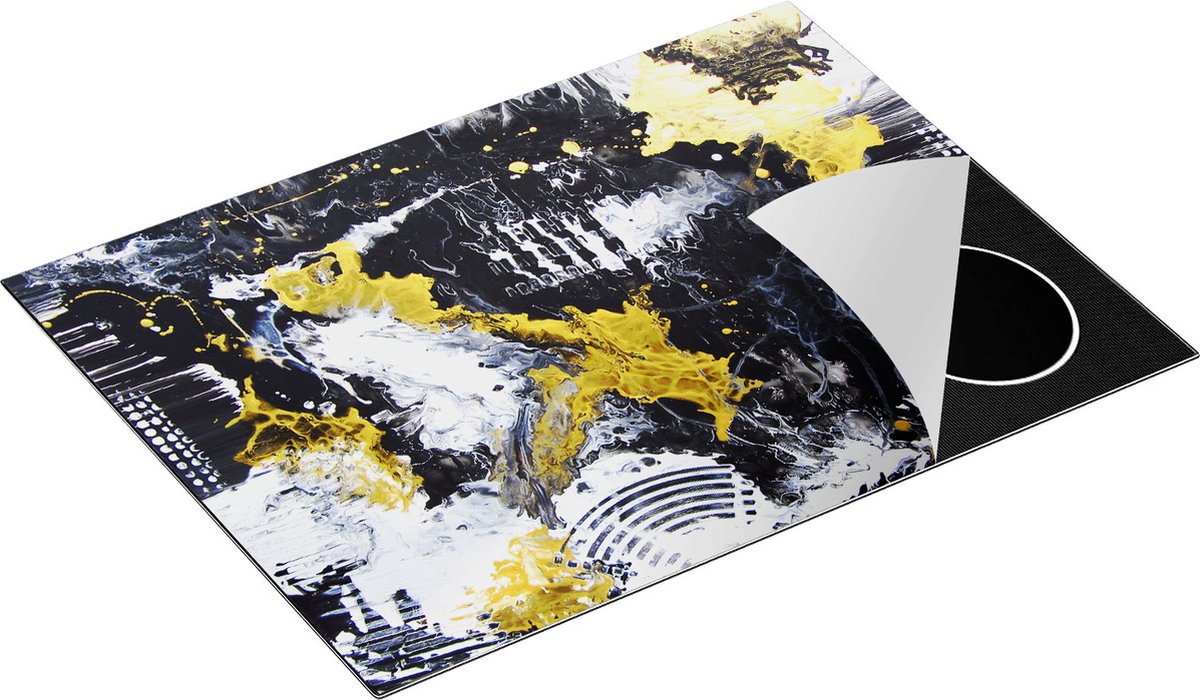 Chefcare Inductie Beschermer Abstracte Kunst met Zwart, Wit en Goud - 70x50 cm - Afdekplaat Inductie - Kookplaat Beschermer - Inductie Mat