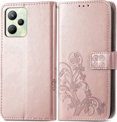 Mobigear Telefoonhoesje geschikt voor Realme C35 Hoesje | Mobigear Clover Bookcase Portemonnee | Pasjeshouder voor 3 Pasjes | Telefoonhoesje voor Pinpas / OV Kaart / Rijbewijs - Roségoud