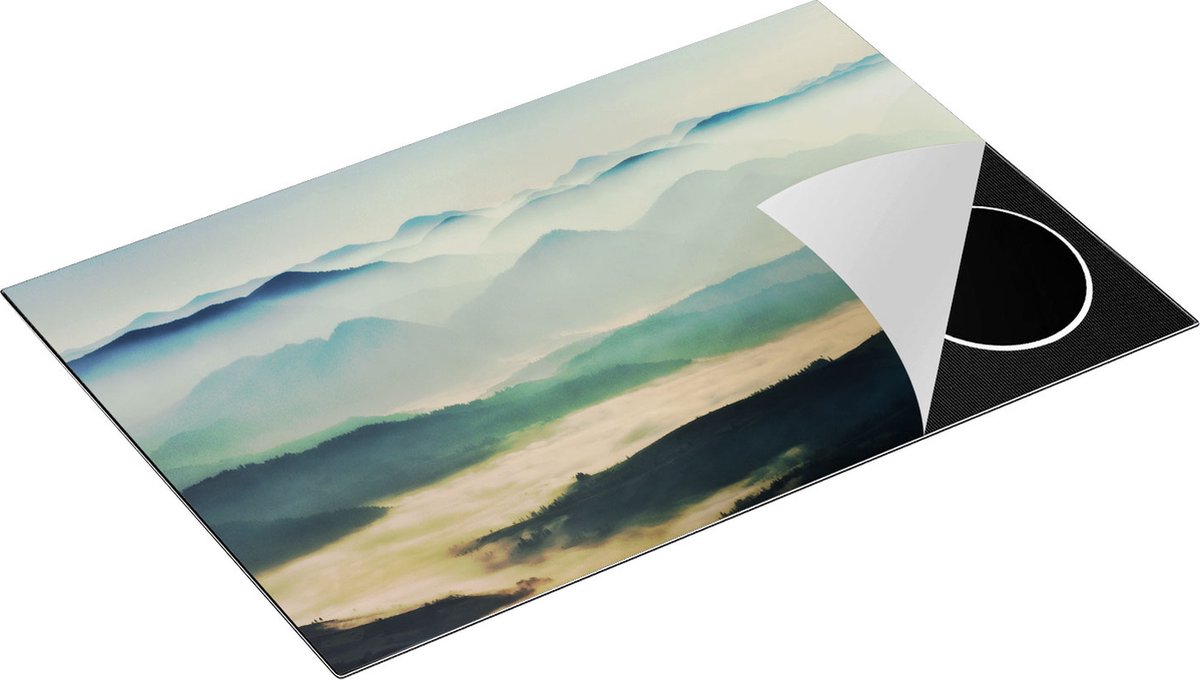 Chefcare Inductie Beschermer Heuvel Landschap tijdens de Mist - 81,6x52,7 cm - Afdekplaat Inductie - Kookplaat Beschermer - Inductie Mat