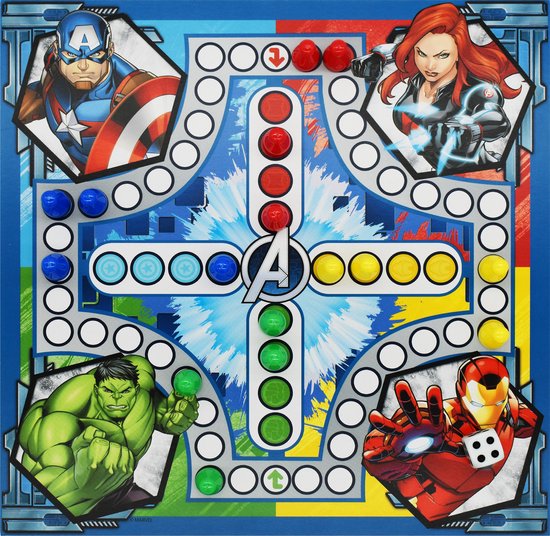 Thumbnail van een extra afbeelding van het spel Marvel Avengers - 4-in-1 Spellendoos - Molenspel - Dammen - Ludo (Mens-Erger-Je-Niet) - Slangen & Ladders - Bordspel Verzameling - Game Compendium