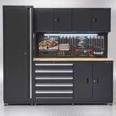 Datona® Werkbank garage 160 cm met zijkast - Matzwart