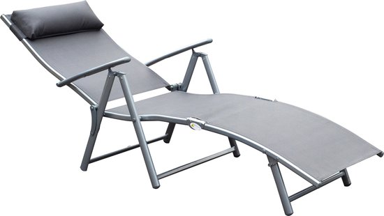 Outsunny Ligstoel – Inklapbaar Strandbed Met Kussen, Verstelbare Rugleuning (5 Standen), Metalen Frame, Zwart, 137x63,5x100,5 Cm, Voor Tuin, Balkon Of Camping