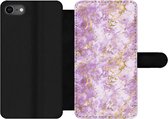 Bookcase iPhone SE 2020 telefoonhoesje - Gold - Marmer - Patroon - Paars - Met vakjes - Wallet case met magneetsluiting