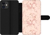 Bookcase Geschikt voor iPhone 12 Pro Max telefoonhoesje - Marmer print - Rose goud - Patronen - Chic - Met vakjes - Wallet case met magneetsluiting