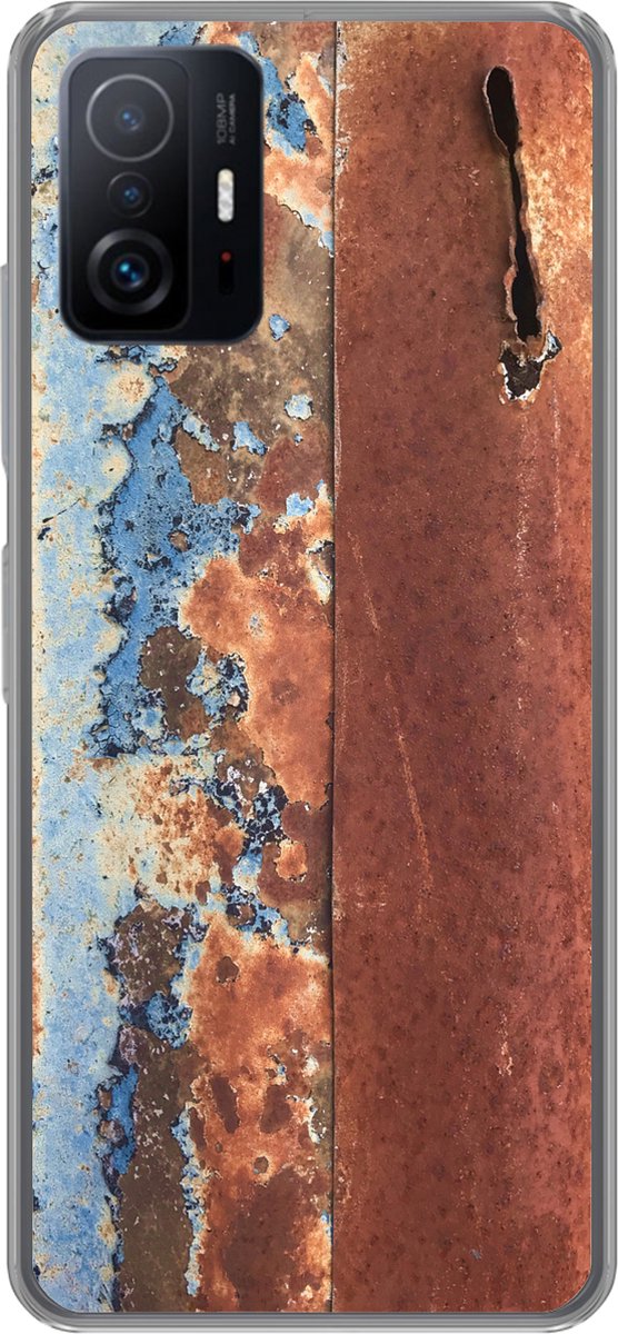 Telefoonhoesje Geschikt voor Xiaomi 11T Pro hoesje - Roest print - Blauw - Platen - Siliconen Telefoonhoesje Telefoonhoesje