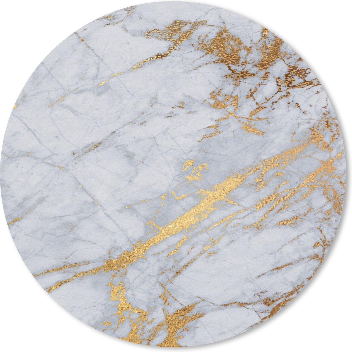 Muismat rond 50x50 cm - Mousepad Marmer - Grijs - Goud - Ronde muismatten
