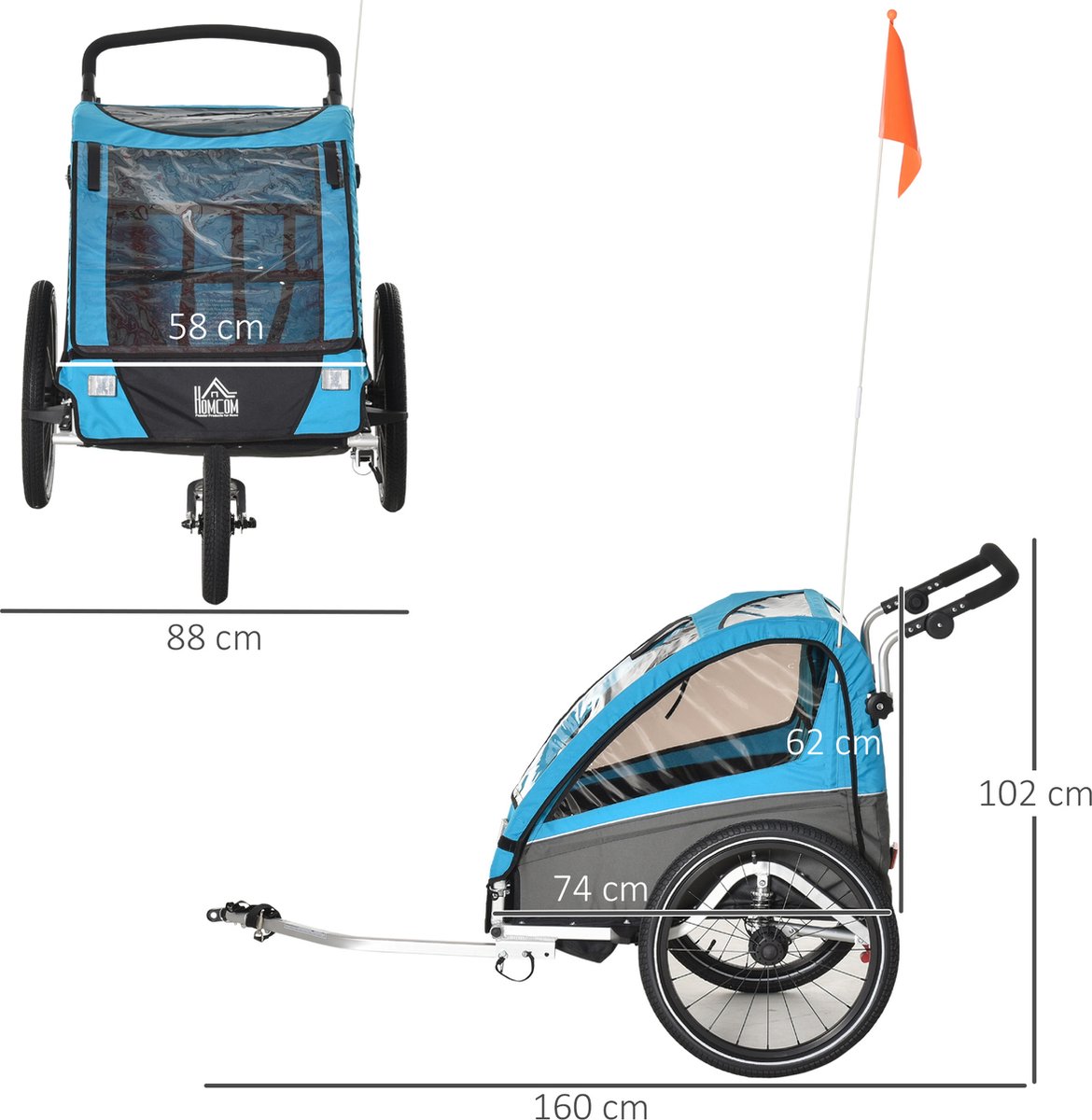 HOMCOM kinderaanhanger kinderfiets geschikt voor 2 kinderen