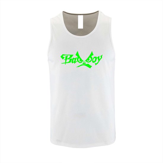 Witte Tanktop met “ BadBoy “ print Fluor Groen  Size XL