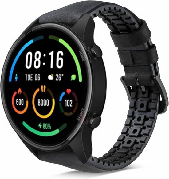 Strap-it Lederen / siliconen bandje - geschikt voor Xiaomi Watch S1 (Active/Pro) / Watch 2 Pro / Watch S3 / Mi Watch / Amazfit Balance / Bip 5 - zwart