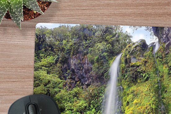Muismat XXL 50x50 cm - Bureau onderlegger - Bureau mat Waterval in het Nationaal park Whanganui in Oceanië - Bureaumat - Gaming mousepad xl - Bureaulegger groot - Computer deskmat